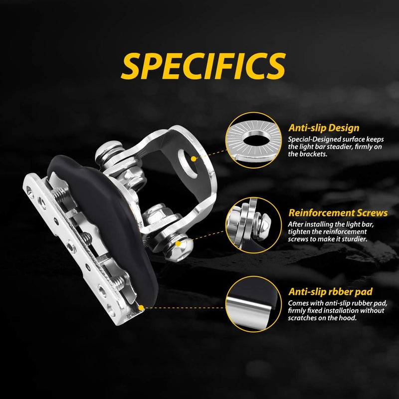 NORTHYUN Universal LED Light Bar Mounting Brackets, Hood Mount Brackets A Pillar Hood Clamp Work Light Holder 304 Stainless Steel for Off Road Car Jeep Truck SUV 2PCS - Image 3